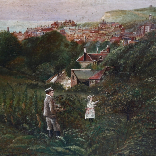 1680 - 19th century oil on canvas, children blackberry picking Hastings, unsigned, 41cm x 61cm, framed