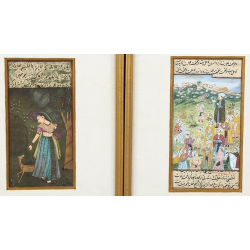 1682 - Pair of Mughal gouache paintings with text inscriptions, 18cm x 9cm, framed (2)