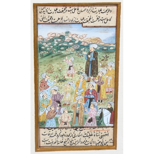 1682 - Pair of Mughal gouache paintings with text inscriptions, 18cm x 9cm, framed (2)