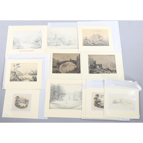 1686 - Folder of 19th century charcoal and pencil landscape studies