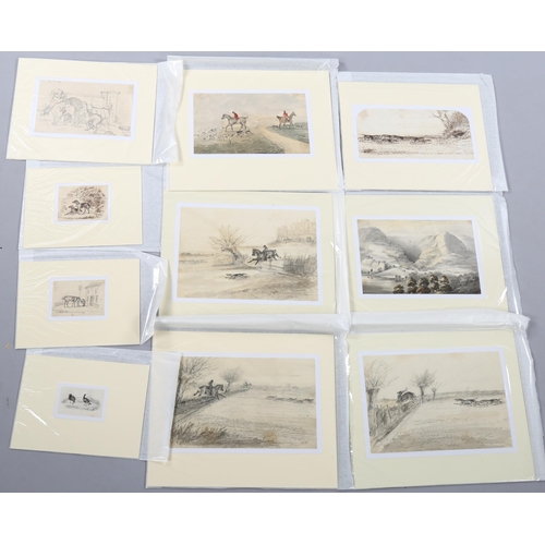 1688 - Folder of 19th century watercolours and sketches, mainly hunting studies