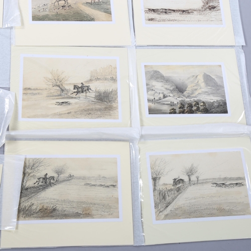 1688 - Folder of 19th century watercolours and sketches, mainly hunting studies