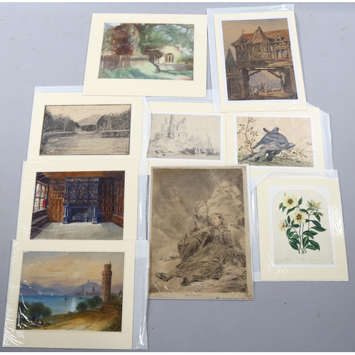 1690 - Folder of 19th century watercolours and sketches