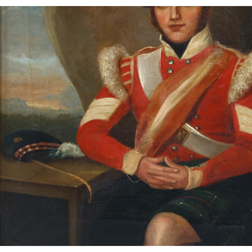 1694 - 19th century oil on canvas, portrait of Highland soldier, unsigned, 45cm x 36cm, framed