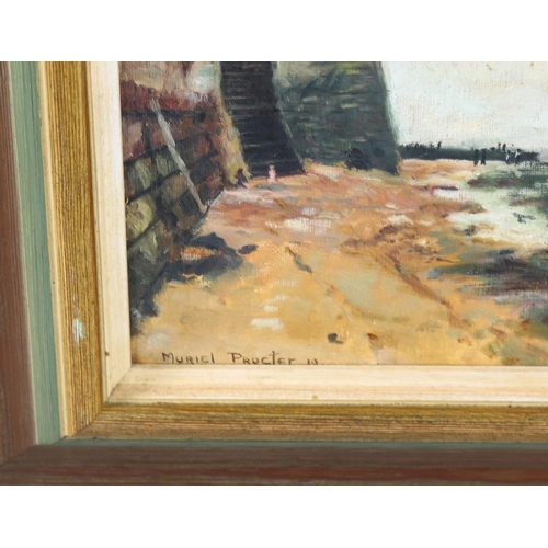 1695 - Muriel Procter, oil on canvas, coastal scene, signed, 25cm x 35cm, framed