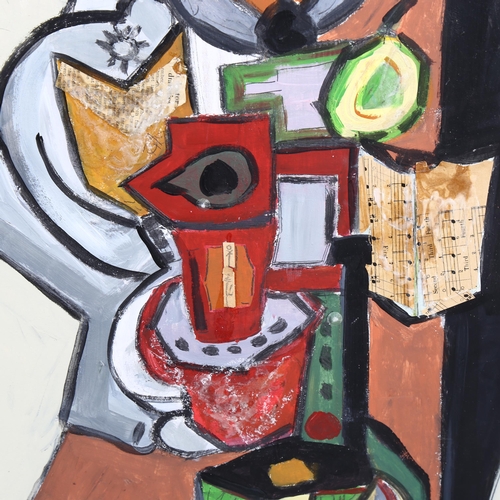 1701 - Contemporary acrylic on board, abstract still life, unsigned, 51cm x 76cm, framed