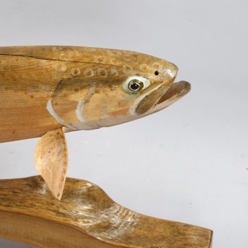 1705 - Clive Fredriksson, a carved and painted wood salmon sculpture, length 57cm