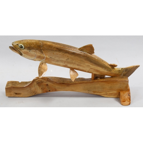 1705 - Clive Fredriksson, a carved and painted wood salmon sculpture, length 57cm