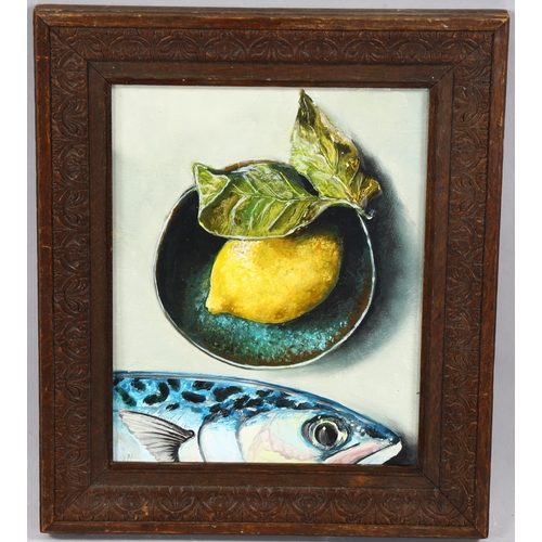 1707 - Clive Fredriksson, oil on panel, still life, in carved frame, overall 33cm x 28cm