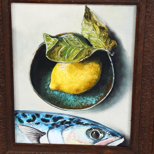 1707 - Clive Fredriksson, oil on panel, still life, in carved frame, overall 33cm x 28cm