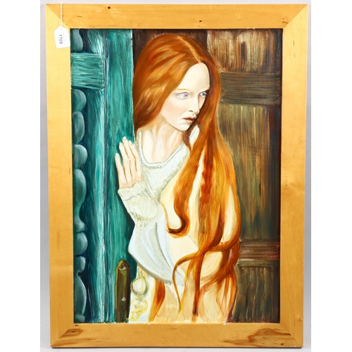 1709 - Clive Fredriksson, oil on board, portrait of a woman, 68cm x 48cm, framed