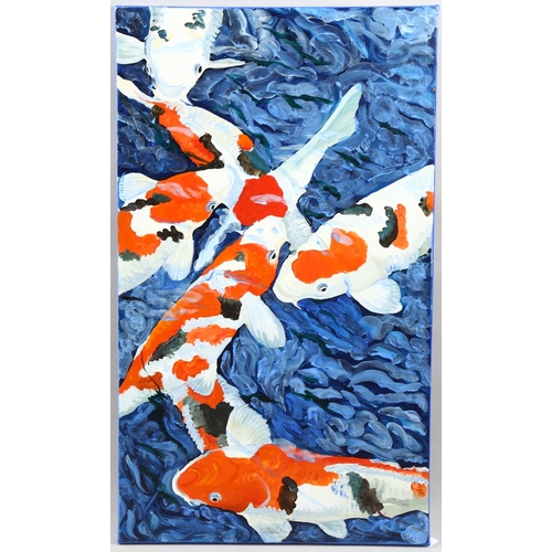 1713 - Clive Fredriksson, oil on canvas, Koi carp, 85cm x 50cm, unframed