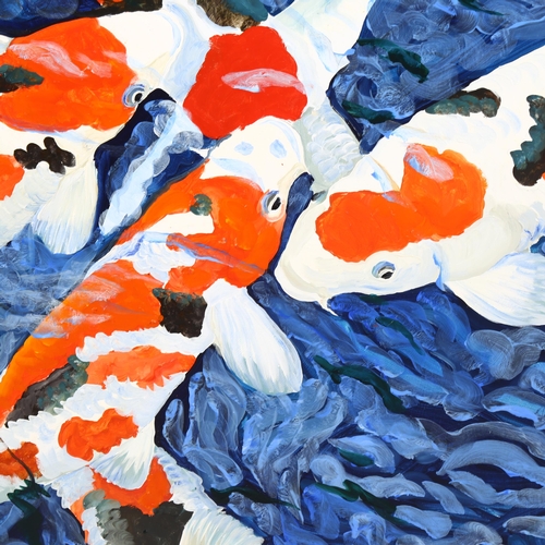 1713 - Clive Fredriksson, oil on canvas, Koi carp, 85cm x 50cm, unframed