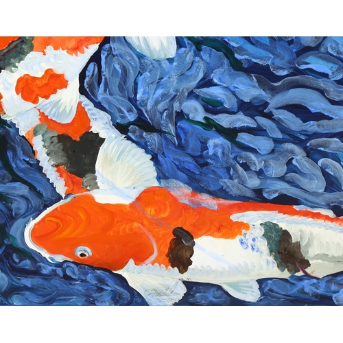 1713 - Clive Fredriksson, oil on canvas, Koi carp, 85cm x 50cm, unframed