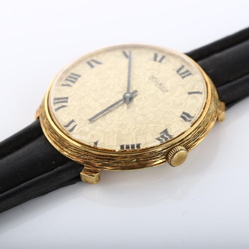 15 - ROAMER - a Vintage gold plated stainless steel mechanical wristwatch, textured floral dial with Roma... 