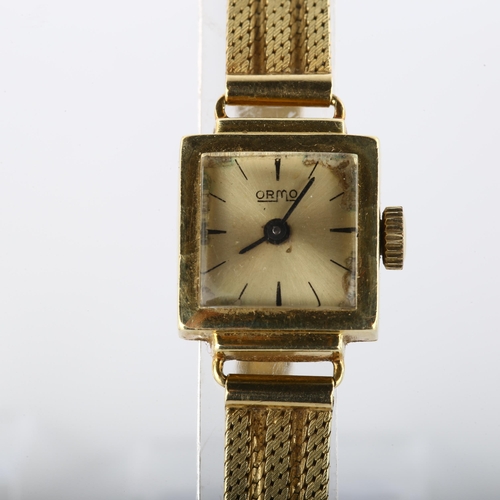 19 - 3 lady's wristwatches, comprising 14ct gold Ormo, 16g gross, 14ct Zentra with plated expanding strap... 