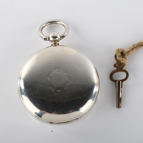 27 - A mid-19th century silver open-face key-wind pocket watch, white enamel dial with Roman numeral hour... 