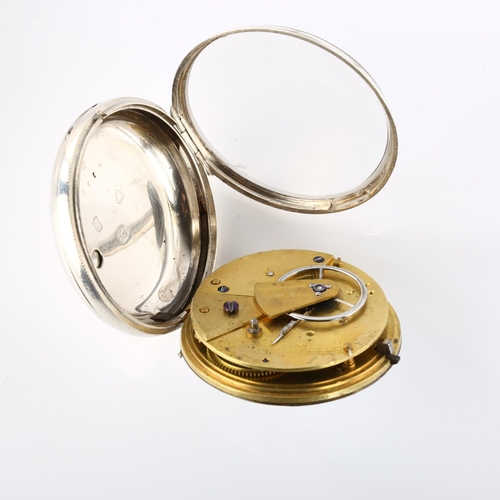 27 - A mid-19th century silver open-face key-wind pocket watch, white enamel dial with Roman numeral hour... 