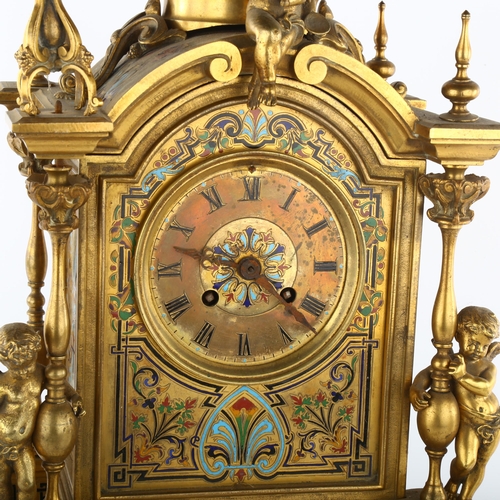 36 - A 19th century French ormolu dome-top 8-day mantel clock, gilt-brass dial with Roman numeral hour ma... 