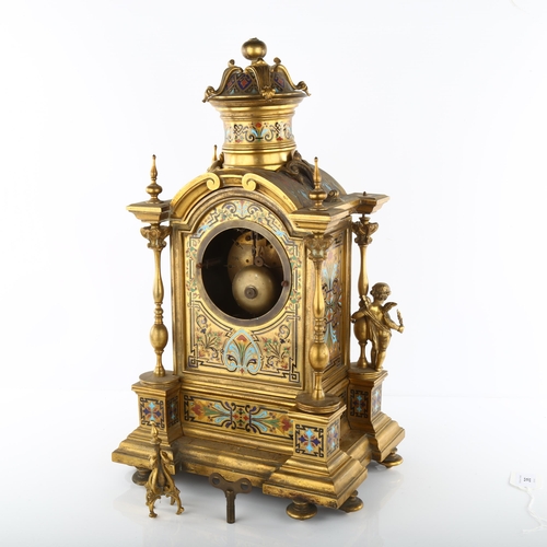 36 - A 19th century French ormolu dome-top 8-day mantel clock, gilt-brass dial with Roman numeral hour ma... 