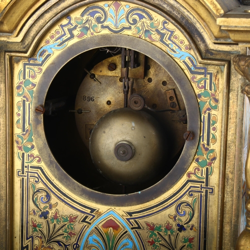 36 - A 19th century French ormolu dome-top 8-day mantel clock, gilt-brass dial with Roman numeral hour ma... 