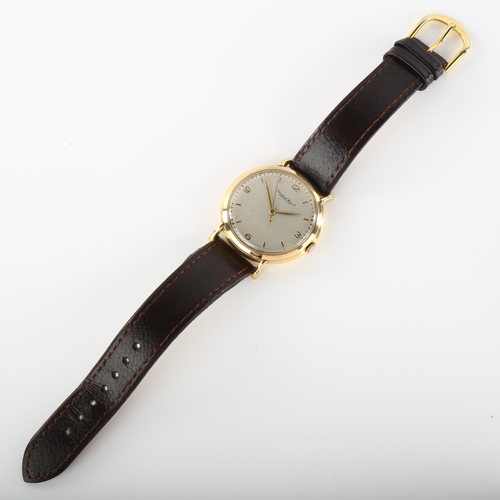 4 - IWC (INTERNATIONAL WATCH CO) - a Vintage 18ct gold mechanical wristwatch, circa 1950s, silvered dial... 