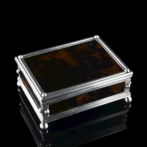 537 - A 19th century French silver-mounted tortoiseshell casket, circa 1880, 12.5cm x 9.5cm, 10.1oz gross