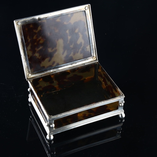 537 - A 19th century French silver-mounted tortoiseshell casket, circa 1880, 12.5cm x 9.5cm, 10.1oz gross