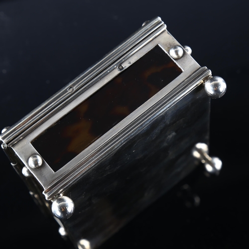 537 - A 19th century French silver-mounted tortoiseshell casket, circa 1880, 12.5cm x 9.5cm, 10.1oz gross