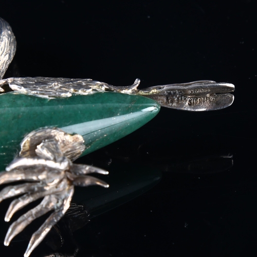 539 - A Brazilian sterling silver-mounted aventurine quartz toucan figure, signed Beta Manaus, height 6.5c... 