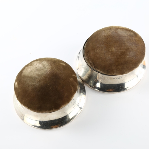 544 - A pair of George V silver-mounted pin cushions, circular form with removeable lids, by George Nathan... 