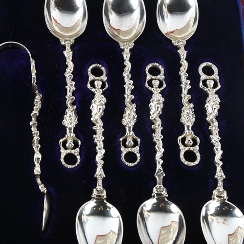 565 - A cased set of 12 Victorian Scottish silver teaspoons and pair of sugar tongs, by R & W Sorley, hall... 