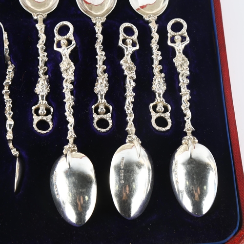 565 - A cased set of 12 Victorian Scottish silver teaspoons and pair of sugar tongs, by R & W Sorley, hall... 