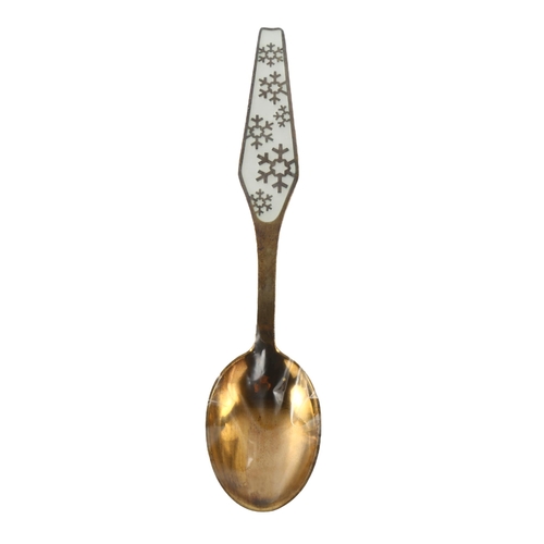 574 - SORENCO - a Danish modernist vermeil sterling silver and white enamel snowflake Christmas spoon, sta... 