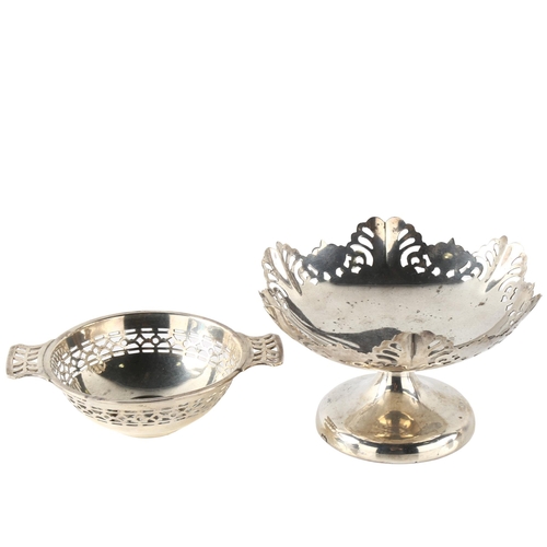 581 - 2 silver bon bon dishes, including pedestal example by Viner, diameter 11cm, 4.3oz total (2)