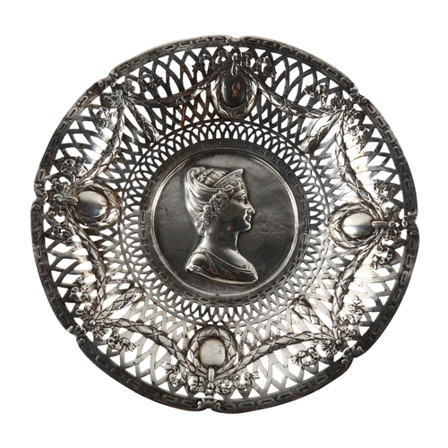 588 - A German silver commemorative dish, Augsburg, with relief embossed Royal Princess profile, with pier... 