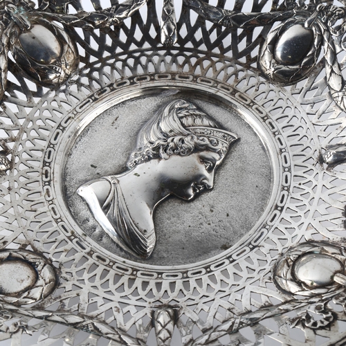 588 - A German silver commemorative dish, Augsburg, with relief embossed Royal Princess profile, with pier... 