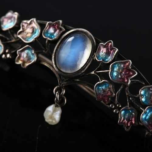 104 - JESSIE MARION KING (1875 - 1949) for LIBERTY & CO - an Arts and Crafts silver moonstone and enamel b... 