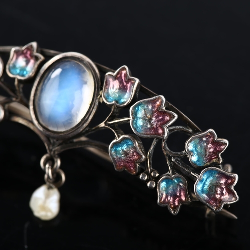 104 - JESSIE MARION KING (1875 - 1949) for LIBERTY & CO - an Arts and Crafts silver moonstone and enamel b... 