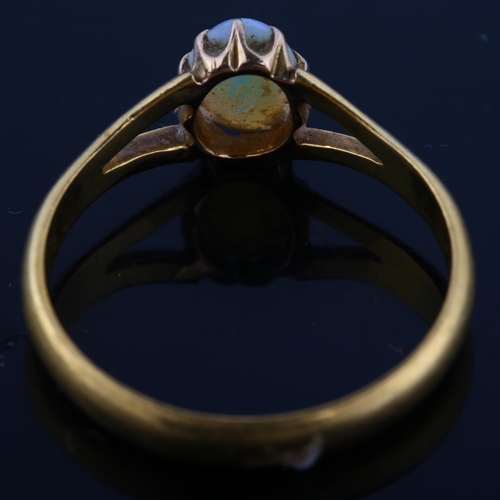 117 - A Victorian 22ct gold opal dress ring, set with oval cabochon white opal, setting height 7.8mm, size... 