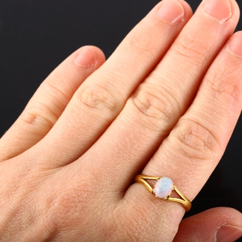 117 - A Victorian 22ct gold opal dress ring, set with oval cabochon white opal, setting height 7.8mm, size... 