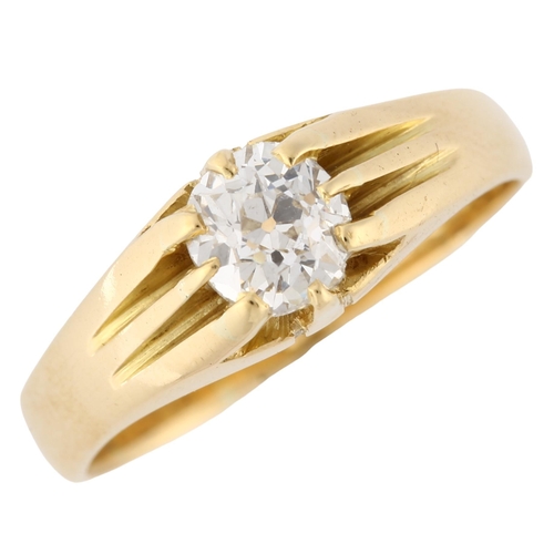 130 - An early 20th century 18ct gold 0.65ct solitaire diamond gypsy ring, set with old-cut diamonds, diam... 