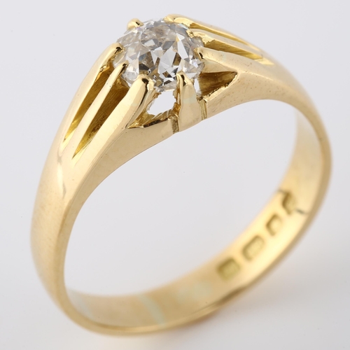 130 - An early 20th century 18ct gold 0.65ct solitaire diamond gypsy ring, set with old-cut diamonds, diam... 