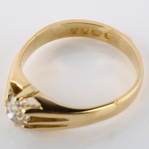 130 - An early 20th century 18ct gold 0.65ct solitaire diamond gypsy ring, set with old-cut diamonds, diam... 