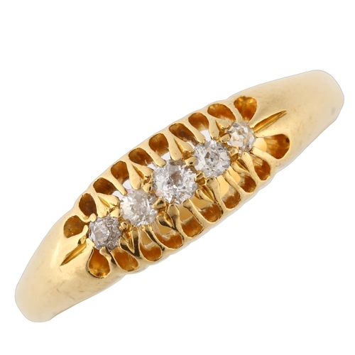 136 - An early 20th century 18ct gold graduated five stone diamond half hoop ring, set with old European-c... 