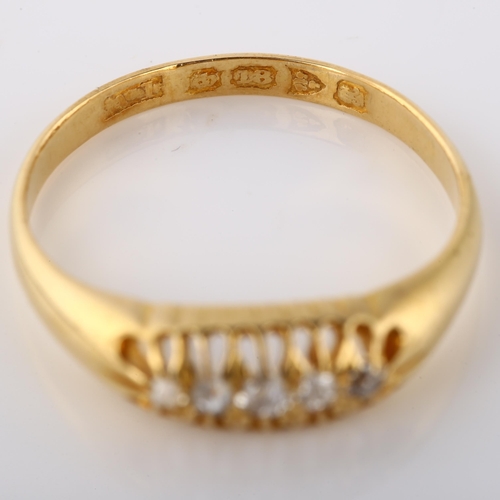 136 - An early 20th century 18ct gold graduated five stone diamond half hoop ring, set with old European-c... 