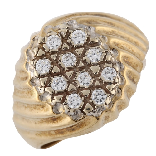 138 - A 9ct gold diamond signet ring, set with modern round brilliant-cut diamonds and fluted shoulders, t... 