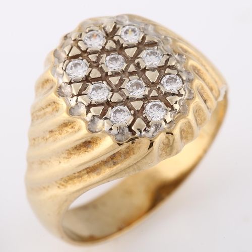 138 - A 9ct gold diamond signet ring, set with modern round brilliant-cut diamonds and fluted shoulders, t... 