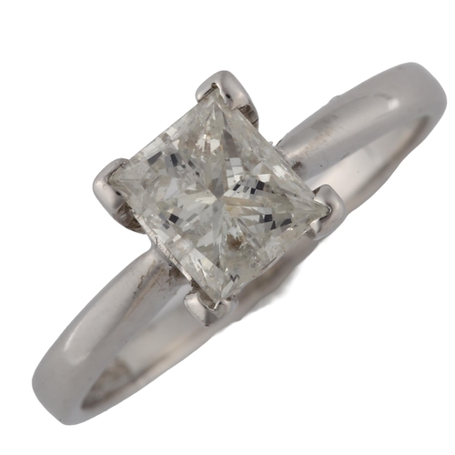 142 - A 9ct white gold 1ct Princess-cut solitaire diamond ring, colour approx K/L, clarity approx I1/I2, d... 