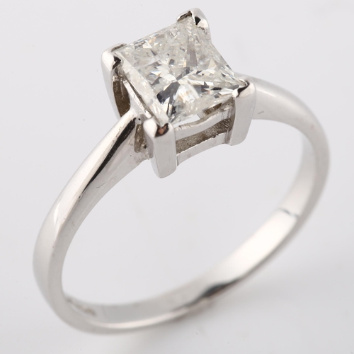 142 - A 9ct white gold 1ct Princess-cut solitaire diamond ring, colour approx K/L, clarity approx I1/I2, d... 